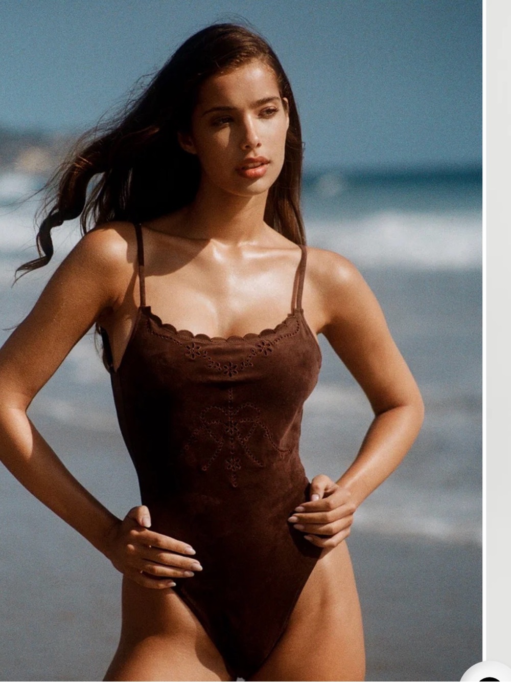 Frankie's Bikinis Brown Embroidered Slip One-Piece